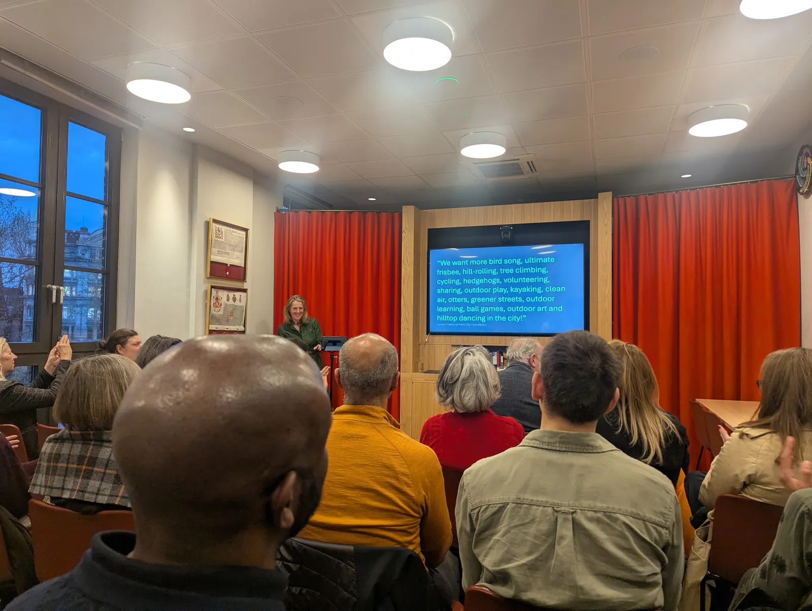 Audience listening to a talk on reimagining London's streetscapes, part of The Great Reclamation event series